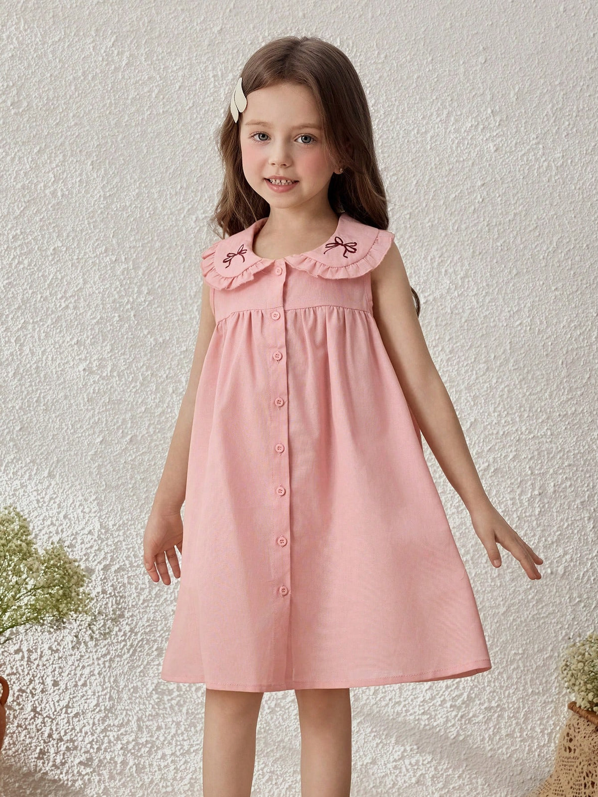 Young Girls' Countryside Resort Wide Collar Sleeveless Dress