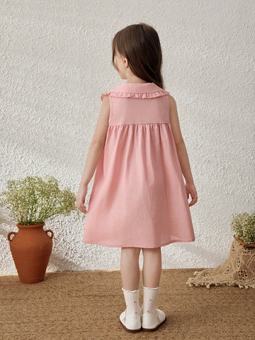 Young Girls' Countryside Resort Wide Collar Sleeveless Dress