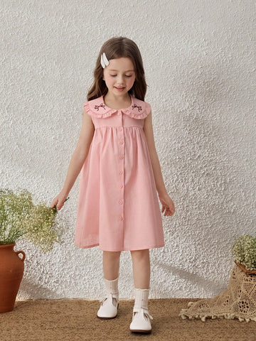 Young Girls' Countryside Resort Wide Collar Sleeveless Dress