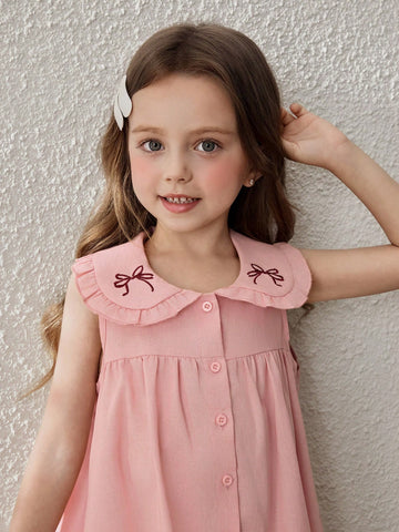 Young Girls' Countryside Resort Wide Collar Sleeveless Dress