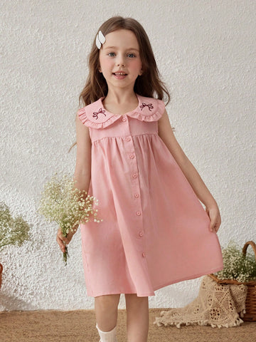 Young Girls' Countryside Resort Wide Collar Sleeveless Dress