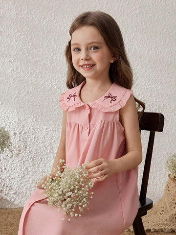 Young Girls' Countryside Resort Wide Collar Sleeveless Dress