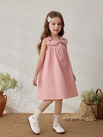 Young Girls' Countryside Resort Wide Collar Sleeveless Dress