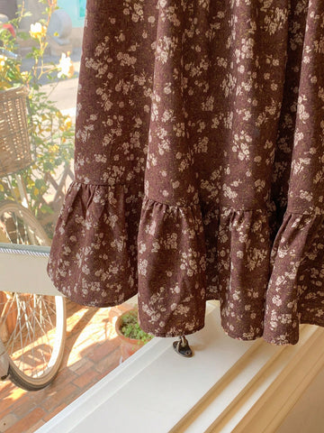 Blossori Young Girls Ditsy Floral Chiffon Ruffle Collar Loose Midi Dress, Elegant Style, Spring/Summer