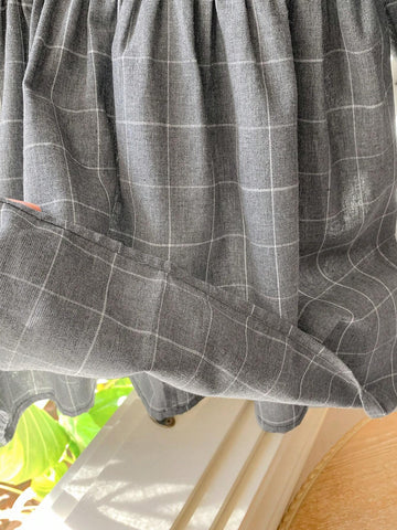 Blossori Young Girls Elegant French Style Gray Plaid Floral Lace Loose Long Sleeve Dress, Autumn Winter