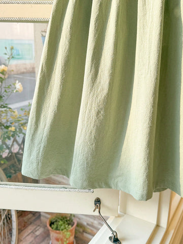 Blossori Young Girls Elegant French Style Green Embroidered Woven Dress With Puff Sleeves, Spring/Summer