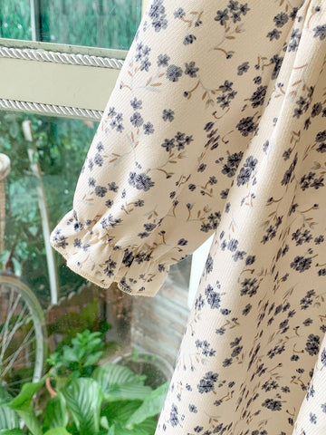 Blossori Young Girls' Elegant French Style Khaki Ditsy Floral Loose Ruffle Hem Dress, Autumn/Winter