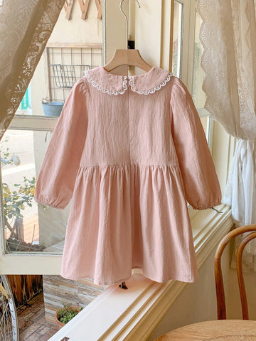 Blossori Young Girls Floral Embroidered Loose Woven Elegant Dress, Spring/Summer