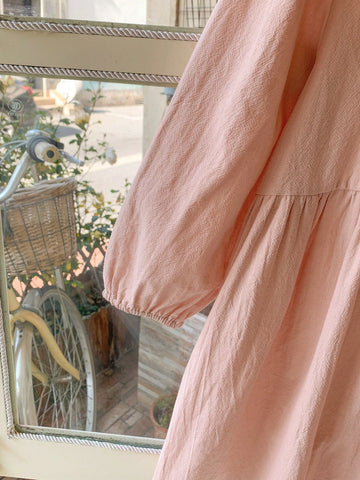 Blossori Young Girls Floral Embroidered Loose Woven Elegant Dress, Spring/Summer