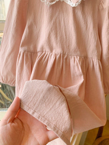 Blossori Young Girls Floral Embroidered Loose Woven Elegant Dress, Spring/Summer