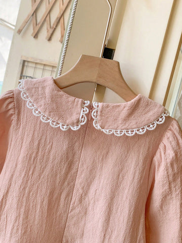 Blossori Young Girls Floral Embroidered Loose Woven Elegant Dress, Spring/Summer