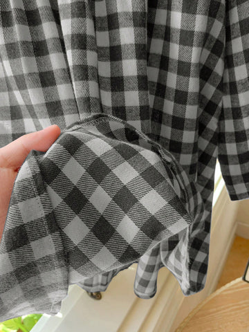 Blossori Young Girls French Elegant Black And White Plaid Patchwork Woven Figure Hugging Long Sleeve Dress, Autumn/Winter