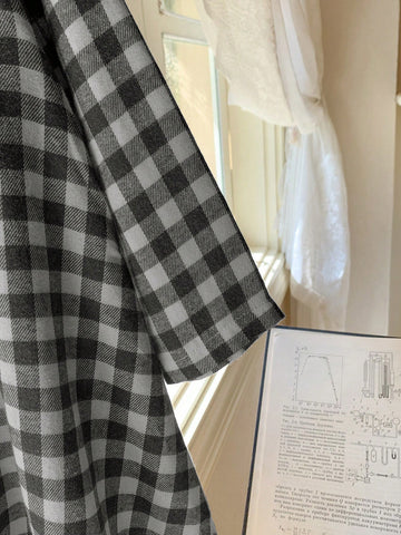 Blossori Young Girls French Elegant Black And White Plaid Patchwork Woven Figure Hugging Long Sleeve Dress, Autumn/Winter