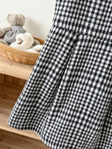 Blossori Young Girls French Elegant Black And White Plaid Woven Fitted Sleeveless Dress, Autumn/Winter