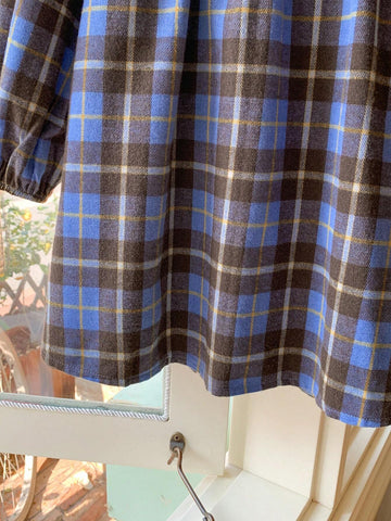 Blossori Young Girls' French Elegant Checkered Frilled Loose Long Sleeve Dress