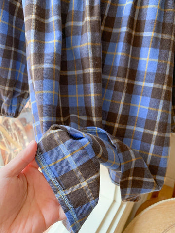 Blossori Young Girls' French Elegant Checkered Frilled Loose Long Sleeve Dress