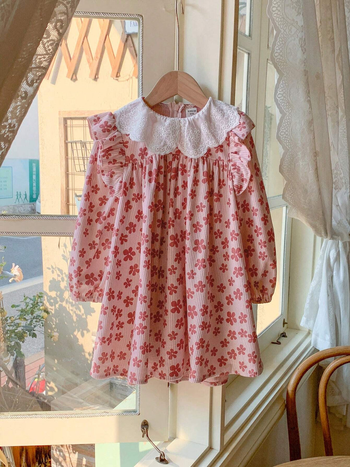 Blossori Young Girls' French Elegant Ditsy Floral Loose Turndown Collar Dress, Spring/Summer