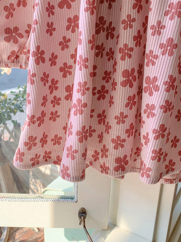 Blossori Young Girls' French Elegant Ditsy Floral Loose Turndown Collar Dress, Spring/Summer