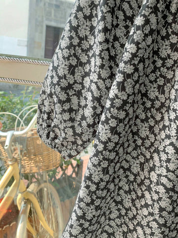 Blossori Young Girls' French Elegant Floral Lace Trim Loose Long Sleeve Dress