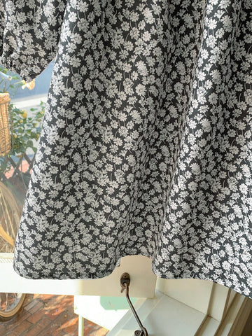 Blossori Young Girls' French Elegant Floral Lace Trim Loose Long Sleeve Dress