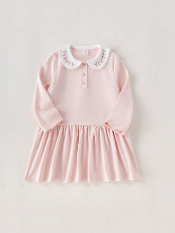 Blossori Young Girls' French Elegant Pink Knit Loose Dress, Autumn/Winter