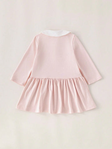Blossori Young Girls' French Elegant Pink Knit Loose Dress, Autumn/Winter