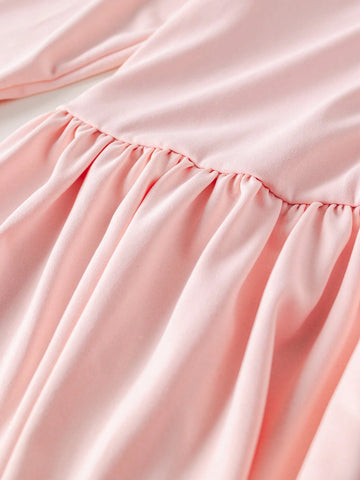 Blossori Young Girls' French Elegant Pink Knit Loose Dress, Autumn/Winter