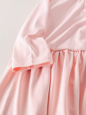 Blossori Young Girls' French Elegant Pink Knit Loose Dress, Autumn/Winter