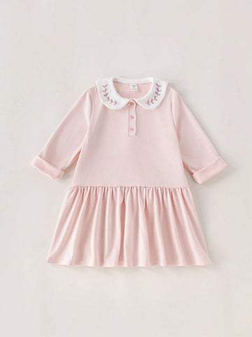 Blossori Young Girls' French Elegant Pink Knit Loose Dress, Autumn/Winter