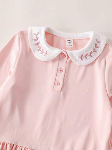 Blossori Young Girls' French Elegant Pink Knit Loose Dress, Autumn/Winter