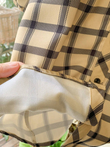 Blossori Young Girls French Elegant Plaid Print Ruffle Hem Long Sleeve Dresses, For Autumn/Winter