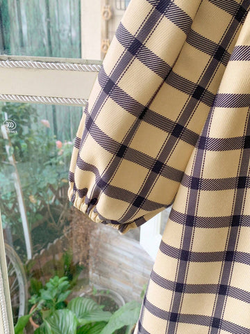 Blossori Young Girls French Elegant Plaid Print Ruffle Hem Long Sleeve Dresses, For Autumn/Winter