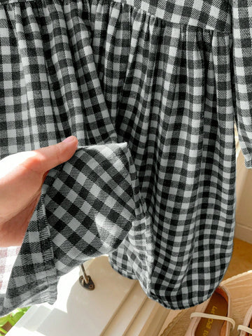 Blossori Young Girls French Elegant Plaid Splicing Loose Long Sleeve Woven Dress