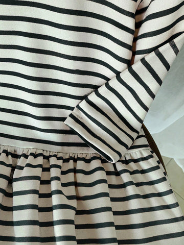 Blossori Young Girls' French Elegant Striped Embroidered Loose Long Sleeve Dress