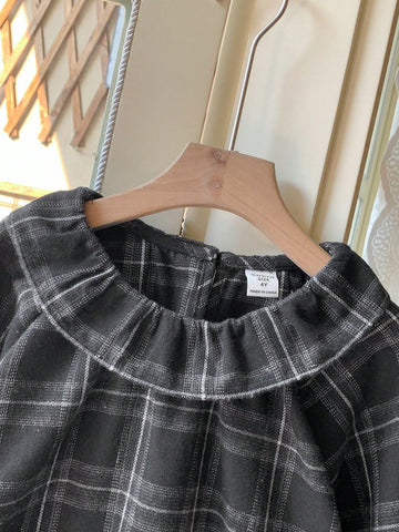 Blossori Young Girls' French Elegant Woven Plaid Loose Long Sleeve Dress