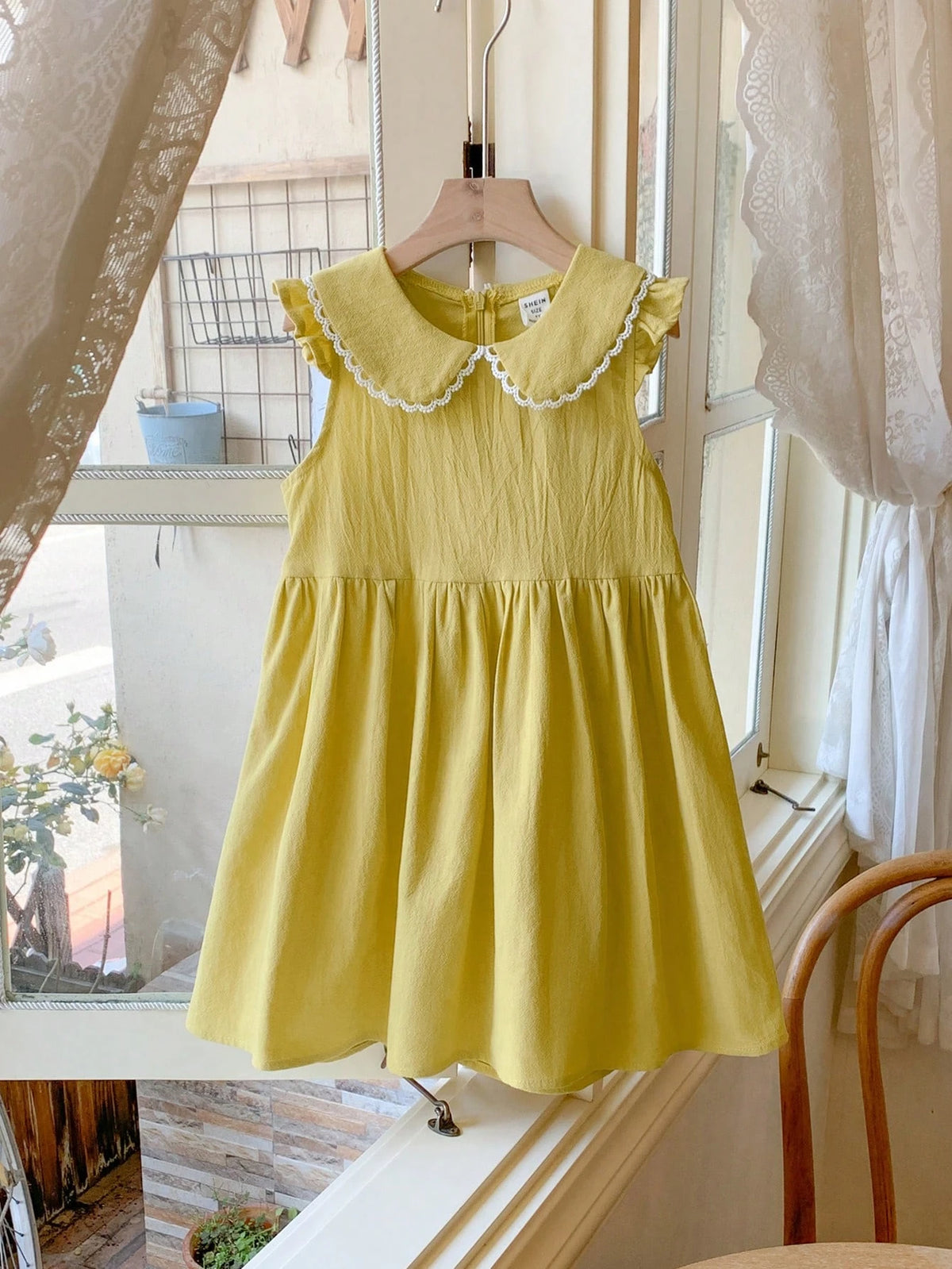 Blossori Young Girls' French Elegant Woven Turndown Collar Dress, For Spring & Summer
