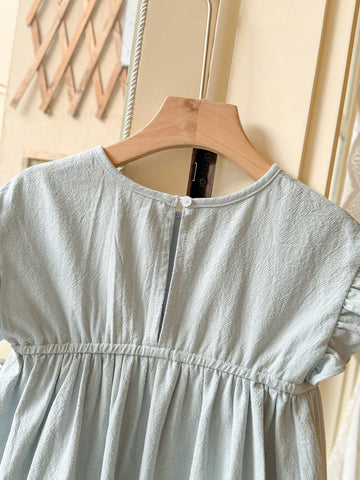 Blossori Young Girls' French Elegant Yellow/Blue Woven Multi-Piece Round Neck Dress, Spring And Summer