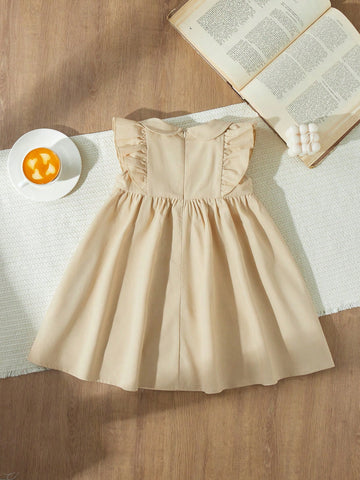 Blossori Young Girls' French Style Elegant Apricot & Pink Plaid Bowknot Decor Loose Dress, Autumn/Winter