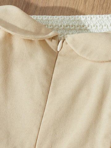 Blossori Young Girls' French Style Elegant Apricot & Pink Plaid Bowknot Decor Loose Dress, Autumn/Winter