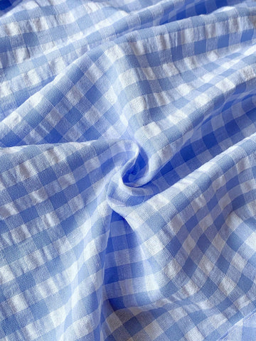 Blossori Young Girls' French Style Elegant Blue Plaid Woven Loose Dress, Spring/Summer