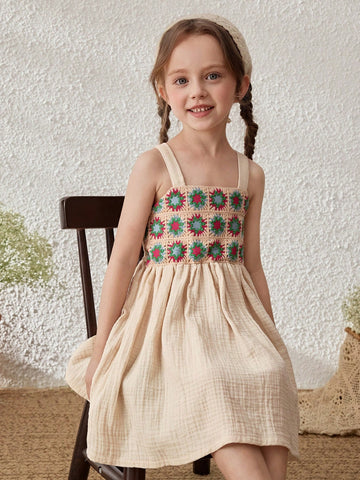 Young Girls Linen Ruffled Trim Strap Sundress