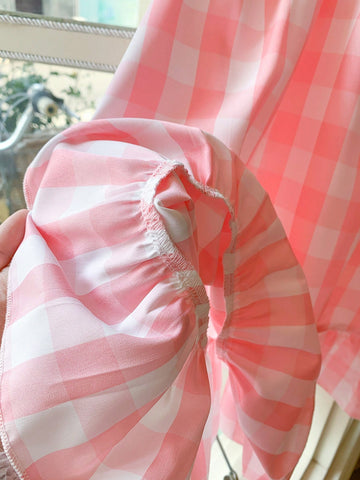 Blossori Young Girls Loose Fit Pink Woven Dress With Lapel, Elegant French Style, Spring/Summer