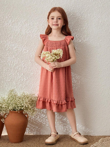 Young Girls Ruffled Sleeve Vacation Dress