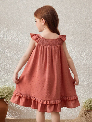 Young Girls Ruffled Sleeve Vacation Dress