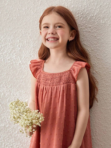 Young Girls Ruffled Sleeve Vacation Dress