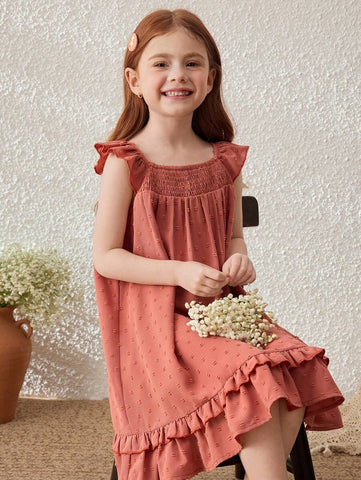 Young Girls Ruffled Sleeve Vacation Dress