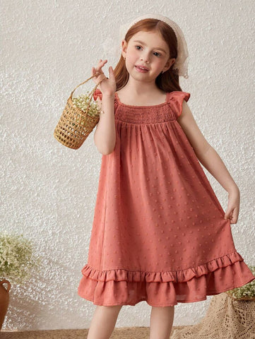 Young Girls Ruffled Sleeve Vacation Dress