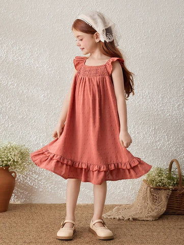 Young Girls Ruffled Sleeve Vacation Dress