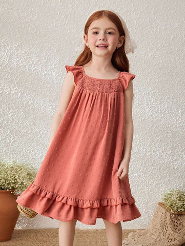 Young Girls Ruffled Sleeve Vacation Dress