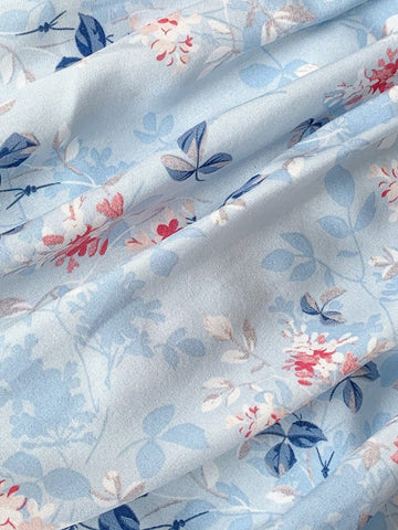 Blossori Young Girls Spring/Summer French Elegant Blue Floral Woven Patchwork Mesh Waisted A-Line Tank Dress